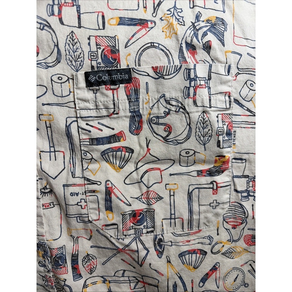 Columbia Rapid Rivers Printed Shirt Mens Size M Beige Camping Gear Cotton Blend - Picture 4 of 7